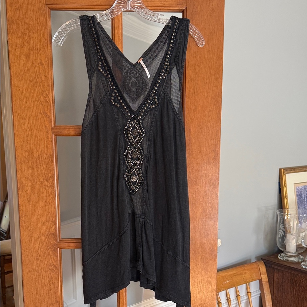 Free People Black Sleeveless Blouse with Beaded Detail